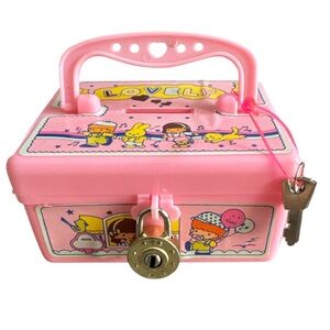 Sanrio Kawaii Vintage 80’s Pink Plastic Lovely Coin Lock Trinket Box Safe Anime